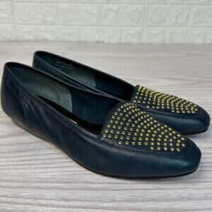 Enzo Angiolini Lieutenant Loafer SZ 6.5M Blue Leather Gold Studded Slip On Flat